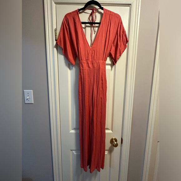 Coral Long Tie Back Jumpsuit - Picture 1 of 3